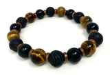 Black & Brown Protection Bracelet with Tourmaline, Lava Stone & Tigers Eye | EMF 5G