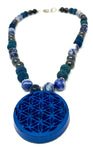 Blue Orgonite Flower of Life | EMF 5G Protection Pendant | Meditation Necklace